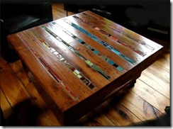 sofa table from pallet and stained glass
